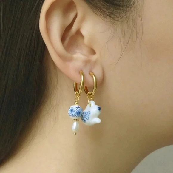 Ceramic Teapot Mismatched Hoop Earrings - Picture 5 of 13